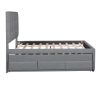 Full Size Upholstered Platform Bed with Pull-out Twin Size Trundle and 3 Drawers