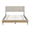 Upholstered Platform Bed with Rubber Wood Legs,No Box Spring Needed, Linen Fabric,Queen Size-Beige