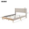 Upholstered Platform Bed with Rubber Wood Legs,No Box Spring Needed, Linen Fabric,Queen Size-Beige