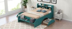 Wood Full Size Platform Bed with 2 Drawers, Storage Headboard and Footboard, Dark Green(Expected Arrival Time: 1.28)