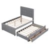 Full Size Upholstered Platform Bed with Pull-out Twin Size Trundle and 3 Drawers