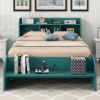 Wood Full Size Platform Bed with 2 Drawers, Storage Headboard and Footboard, Dark Green(Expected Arrival Time: 1.28)