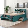 Wood Full Size Platform Bed with 2 Drawers, Storage Headboard and Footboard, Dark Green(Expected Arrival Time: 1.28)