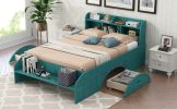 Wood Full Size Platform Bed with 2 Drawers, Storage Headboard and Footboard, Dark Green(Expected Arrival Time: 1.28)