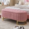 Elegant Upholstered Velvet Storage Ottoman with Button-Tufted,Storage Bench with Metal Legs for Bedroom,Living Room,Fully Assembled Except Legs