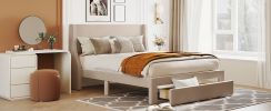 Queen Size Storage Bed Velvet Upholstered Platform Bed with a Big Drawer