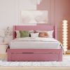 Queen Size Storage Bed Velvet Upholstered Platform Bed with a Big Drawer